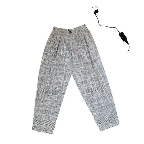 Vintage 80s Tapered Leg Dress Pants Womens Size 6 Gray Black Glen Check Baggy - Picture 2 of 8